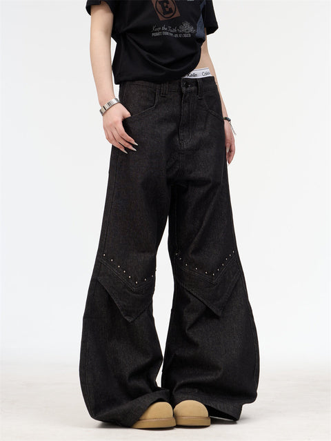 GKIKZ STUDDED SILHOUETTE BAGGY WIDE-LEG DENIM