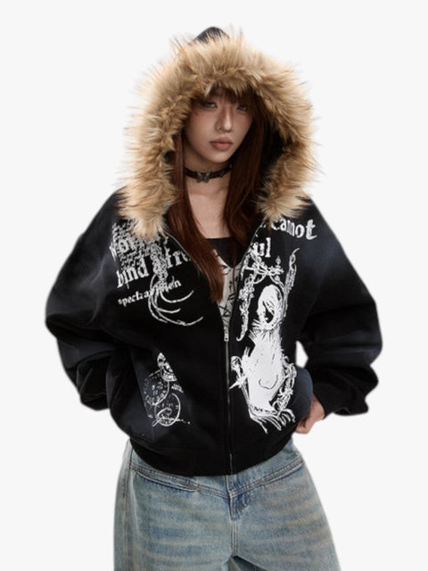 GKIKZ GOTHIC FUR-LINED HOODED ZIPUP