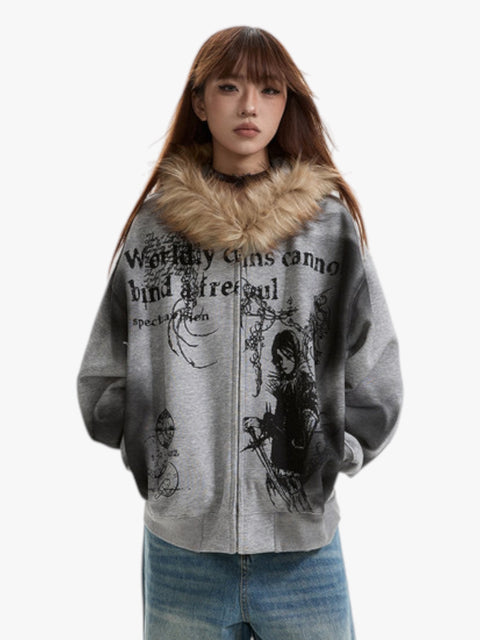 GKIKZ GOTHIC FUR-LINED HOODED ZIPUP