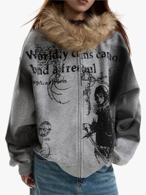 GKIKZ GOTHIC FUR-LINED HOODED ZIPUP