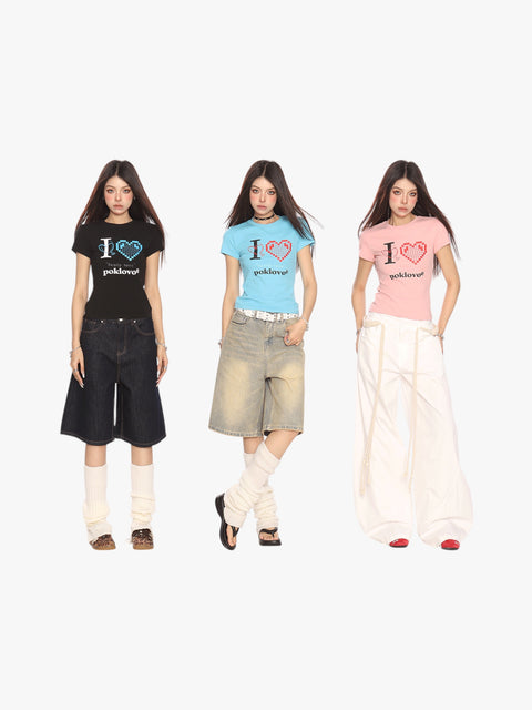 GKIKZ PIXEL HEART BREATHABLE SHORT-SLEEVE TEES