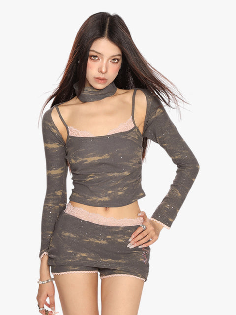 GKIKZ RHINESTONE SHAWL SLING 3PC'S SUIT