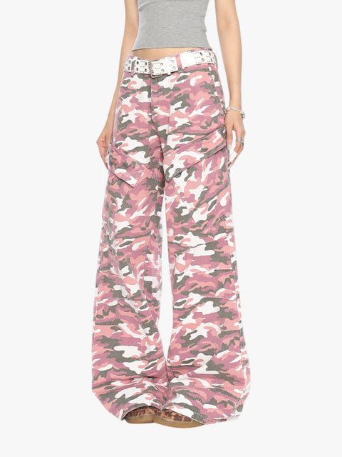 GKIKZ PINK CAMOUFLAGE CARGO BOOTCUT PANTS