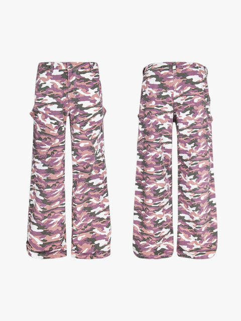 GKIKZ PINK CAMOUFLAGE CARGO BOOTCUT PANTS
