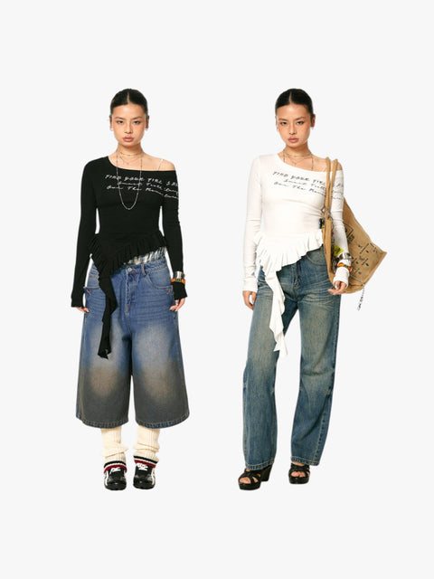 GKIKZ ASYMMETRICAL OFF-SHOULDER TOP