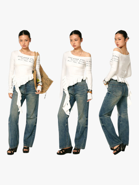 GKIKZ ASYMMETRICAL OFF-SHOULDER TOP