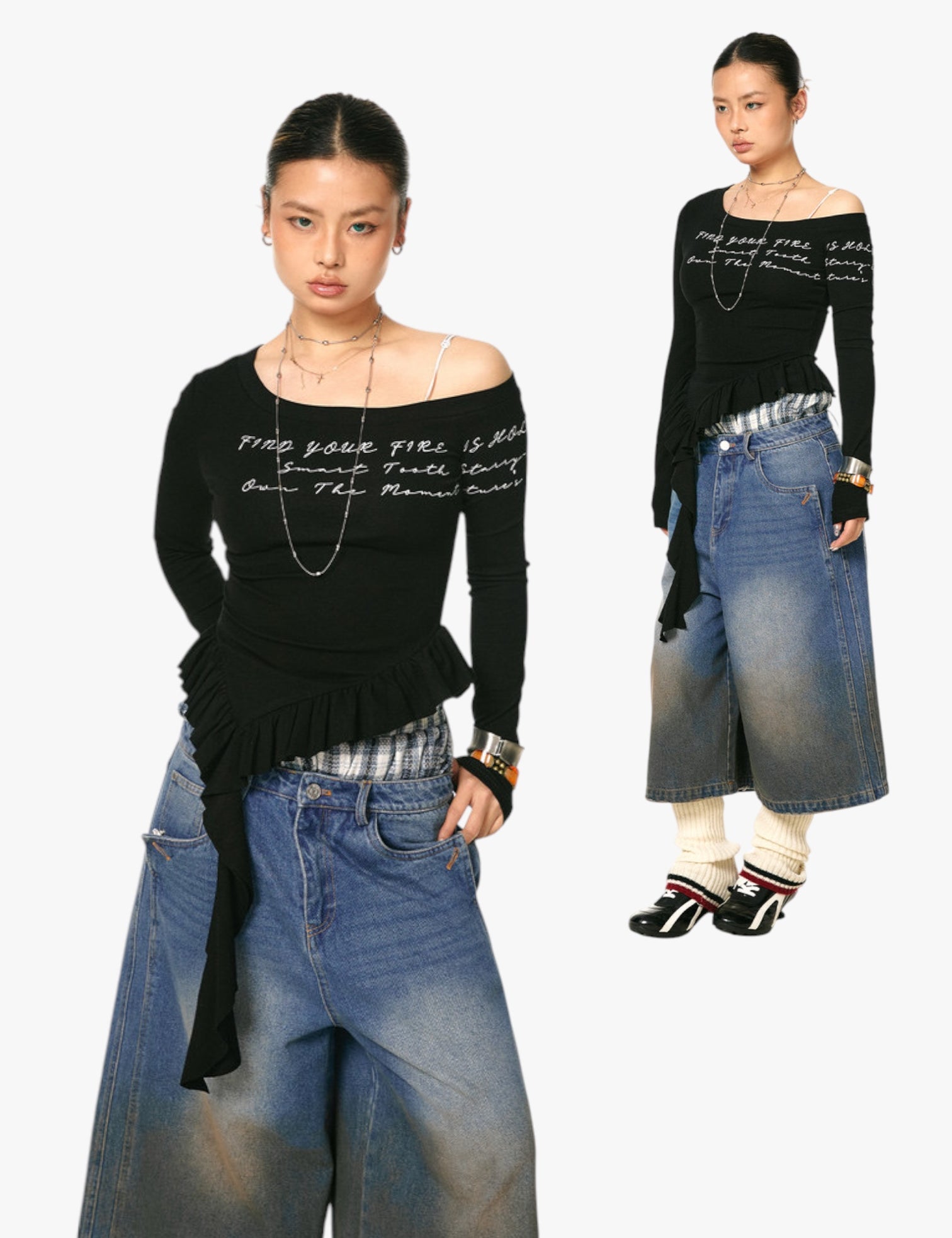 GKIKZ ASYMMETRICAL OFF-SHOULDER TOP