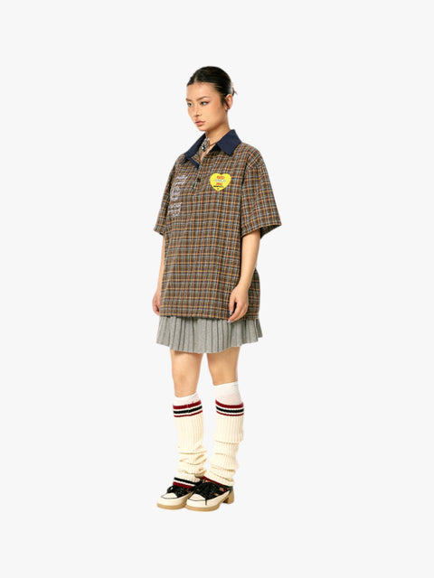 GKIKZ VINTAGE PLAID PATCH POLO TEES