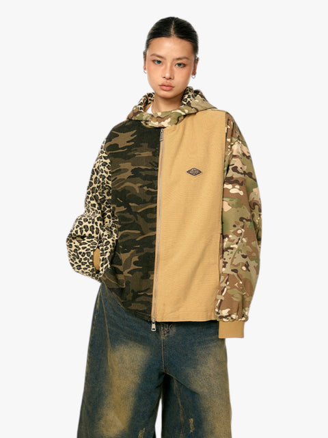 GKIKZ WILD MIX CAMO PATCHWORK ZIP-UP HOODIE