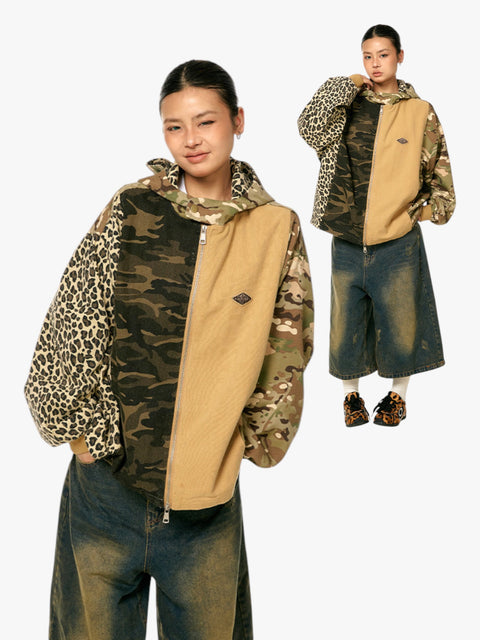 GKIKZ WILD MIX CAMO PATCHWORK ZIP-UP HOODIE