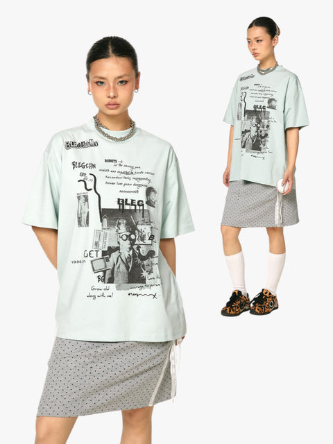GKIKZ ABSTRACT COLLAGE PRINT COTTON TEES