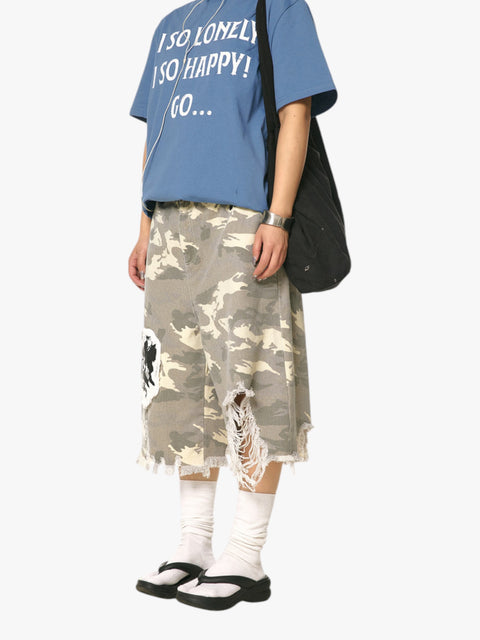 GKIKZ CAMOUFLAGE LIGHT DISTRESSED JORTS