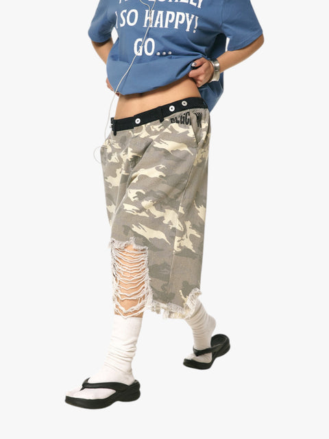 GKIKZ CAMOUFLAGE LIGHT DISTRESSED JORTS