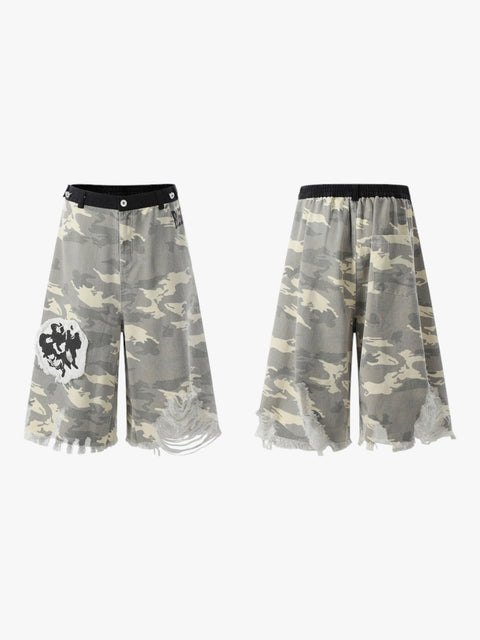 GKIKZ CAMOUFLAGE LIGHT DISTRESSED JORTS