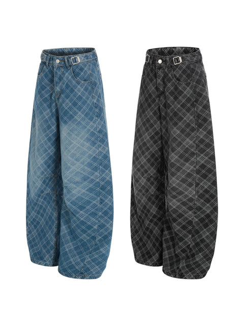 Shadow Grid Wide-Leg Denim