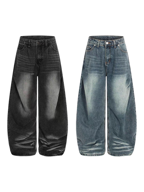 Gradient Fade Balloon-Leg Denim Pants
