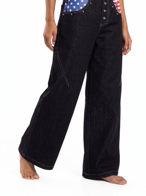 "Proud Eagle" Raw Denim Wide-Leg Jeans