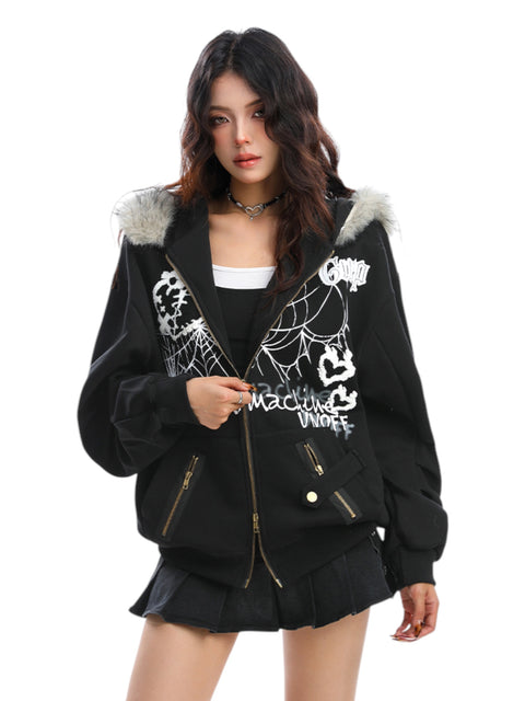 GKIKZ BIG-EARS BUNNY FUR ZIP-UP HOODIE