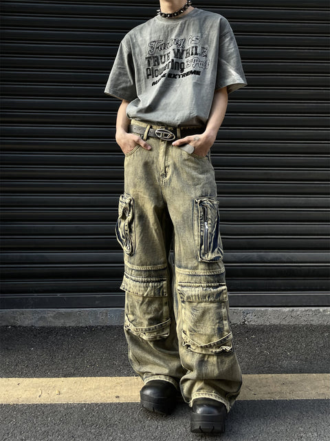 Saturated Dull Pockets Denim Baggy Jeans