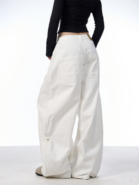 GKIKZ RETRO WHITE RELAXATION SCIMITAR BAGGY PANTS