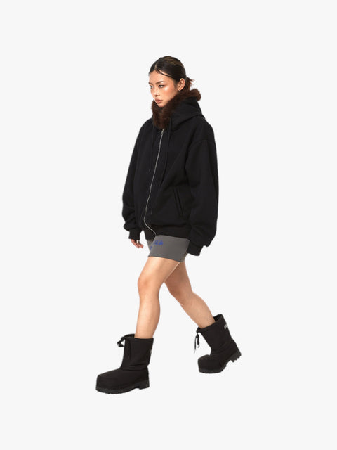 GKIKZ RETRO FUR COLLAR HOODED CARDIGAN