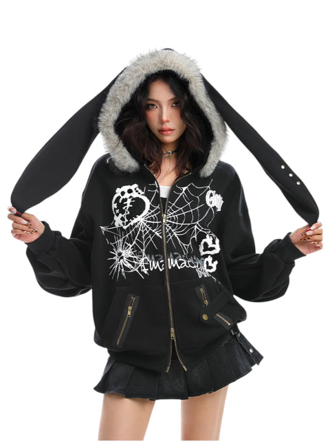 GKIKZ BIG-EARS BUNNY FUR ZIP-UP HOODIE