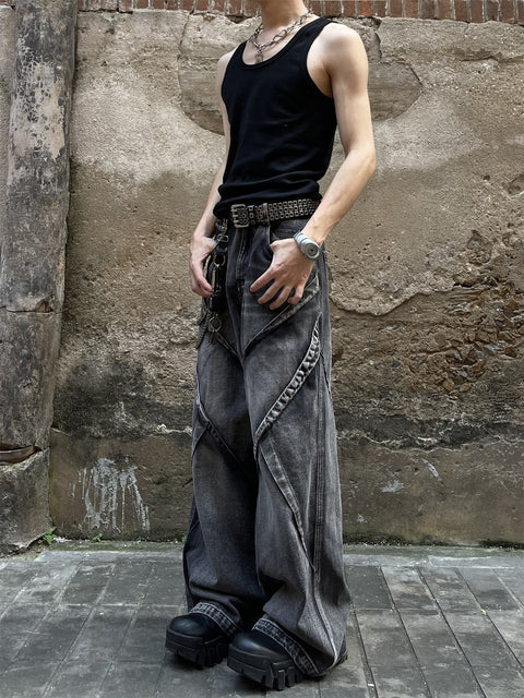 Heavy Washed Deconstructed Denim Baggy Jeans
