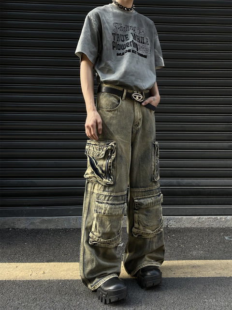 Saturated Dull Pockets Denim Baggy Jeans