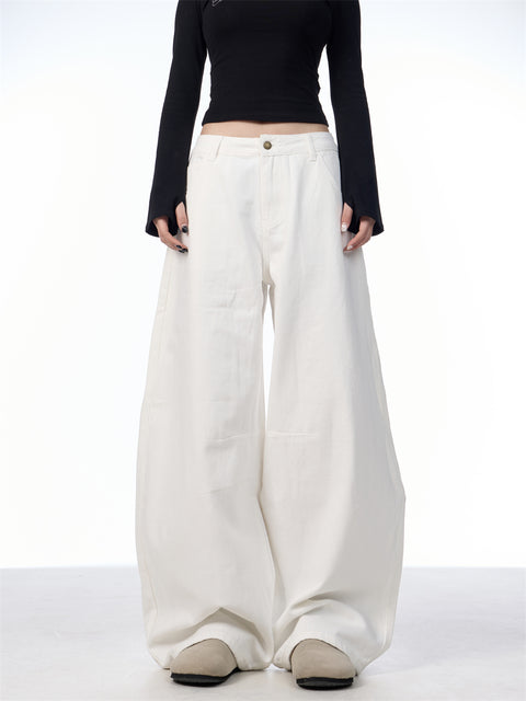 GKIKZ RETRO WHITE RELAXATION SCIMITAR BAGGY PANTS