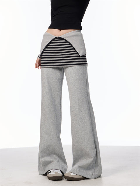GKIKZ FAKE LAYERED SKIRT FLARE KNITTED PANTS