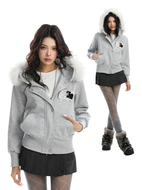 GKIKZ BLOCK CODE FAUX FUR JACKET