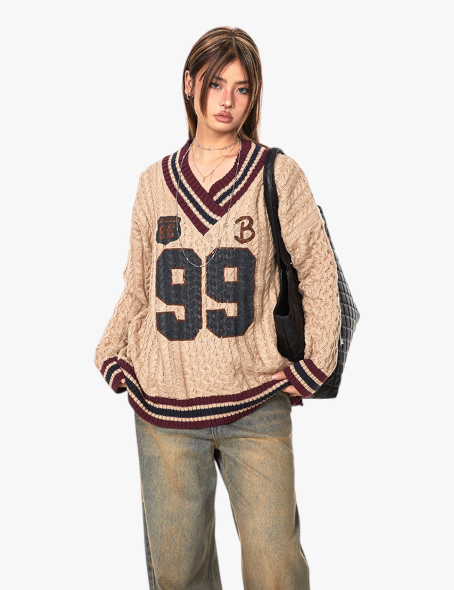 GKIKZ 99 LOOSE FIT CABLE KNITTED SWEATER