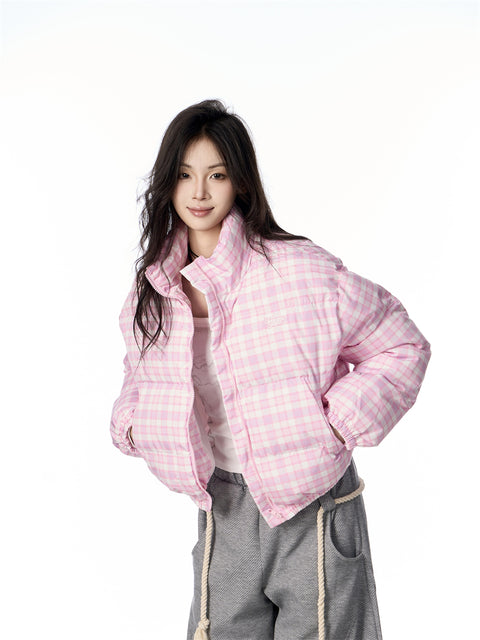 GKIKZ RETRO PLAID SHORT PUFFER JACKET