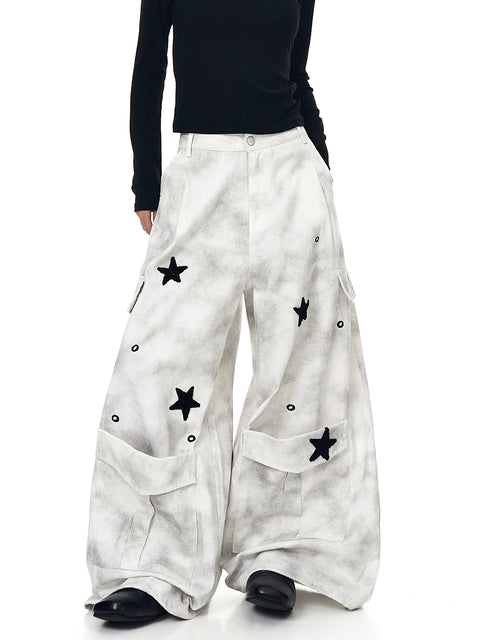 GKIKZ STARFALL DISTRESS WIDE-LEG CARGO PANT