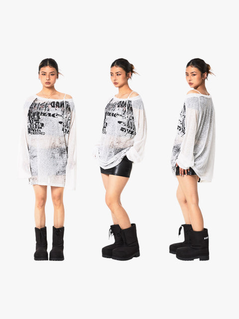 GKIKZ RETRO MICRO TRANSPARENT SHEER OFF-SHOULDER TOP