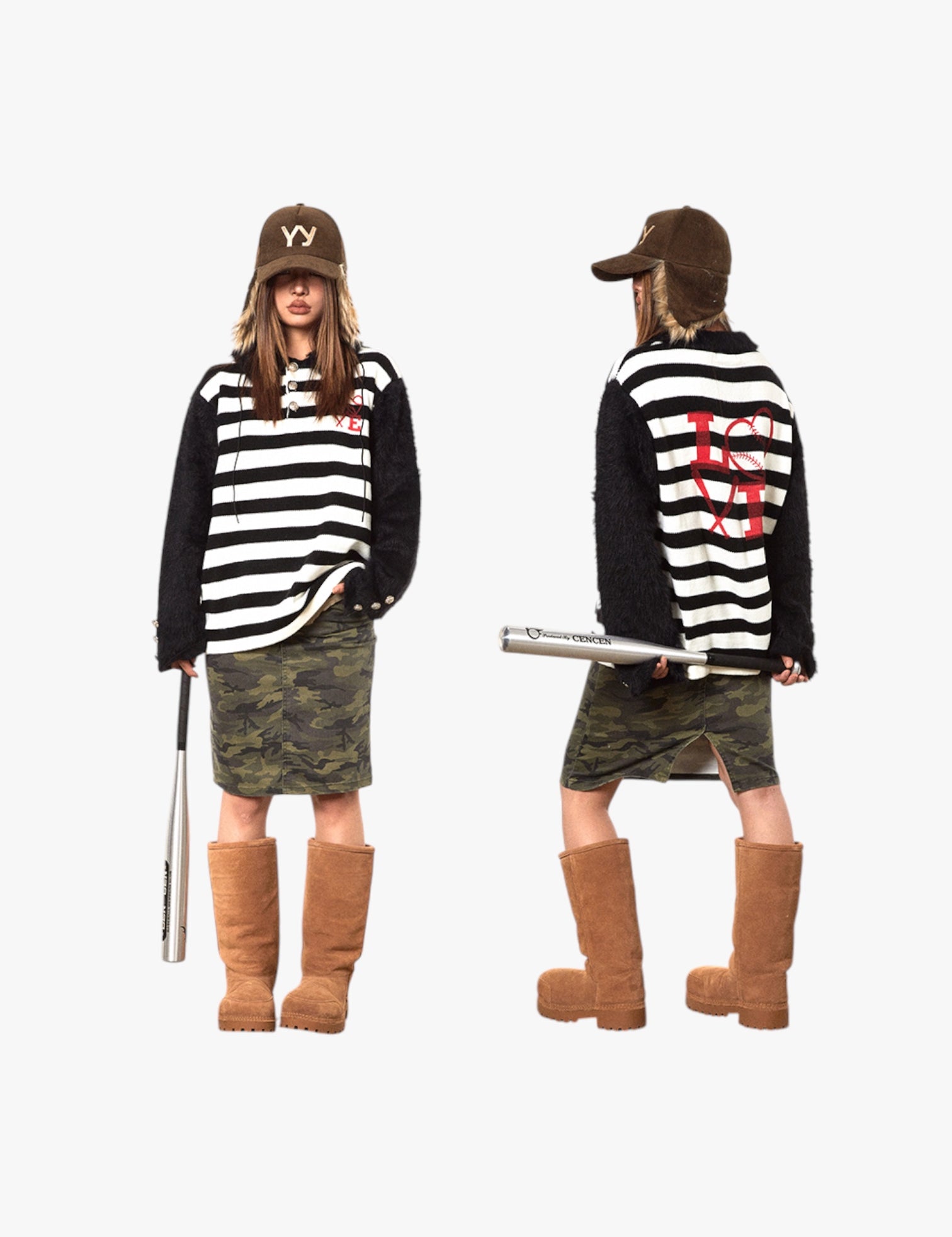 GKIKZ RETRO CONTRAST RAGLAN STRIPED POLO COLLAR SWEATER