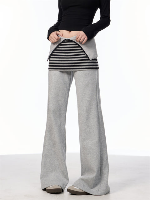 GKIKZ FAKE LAYERED SKIRT FLARE KNITTED PANTS