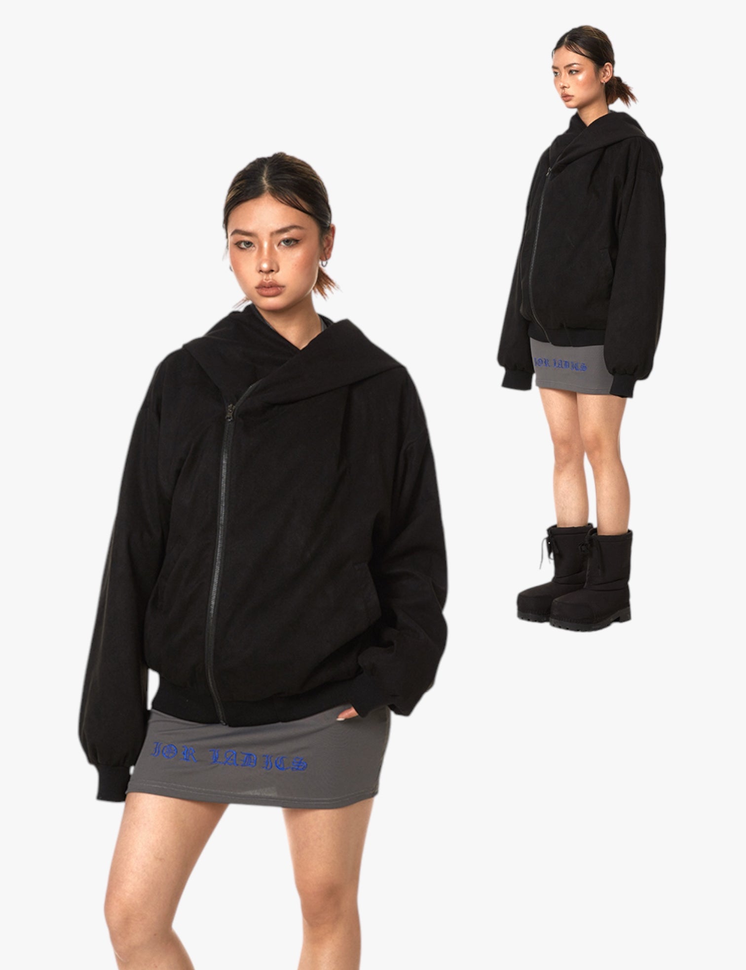 GKIKZ ASYMMETRIC ZIP-UP HOODED JACKET