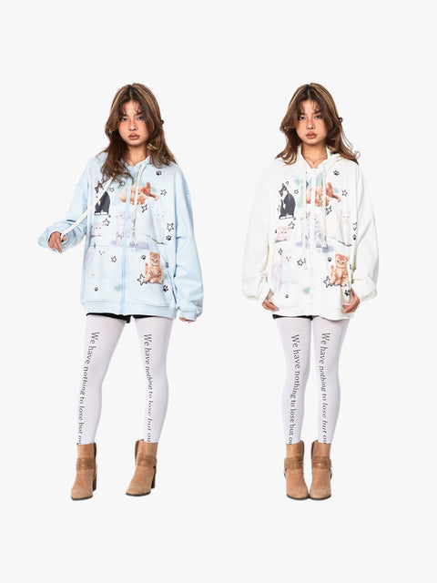 GKIKZ RETRO CAT'S IN SPACE SWEAT HOODED ZIPPER