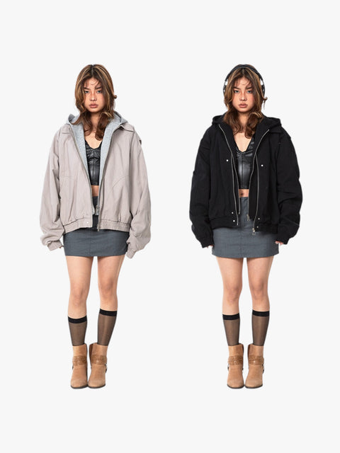 GKIKZ MOUNTAIN CARVING FAKE HOOD JACKET