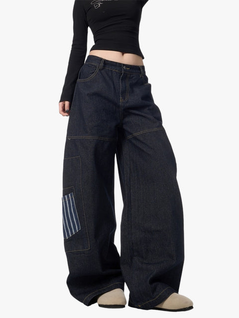 GKIKZ BIG STRIPES POCKET SCIMITAR BAGGY JEANS
