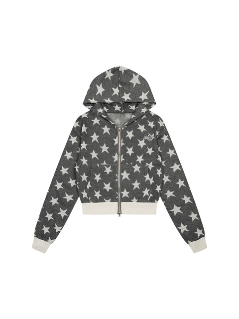 GKIKZ STAR PRINT CROPPED HOODIE ZIP-UP