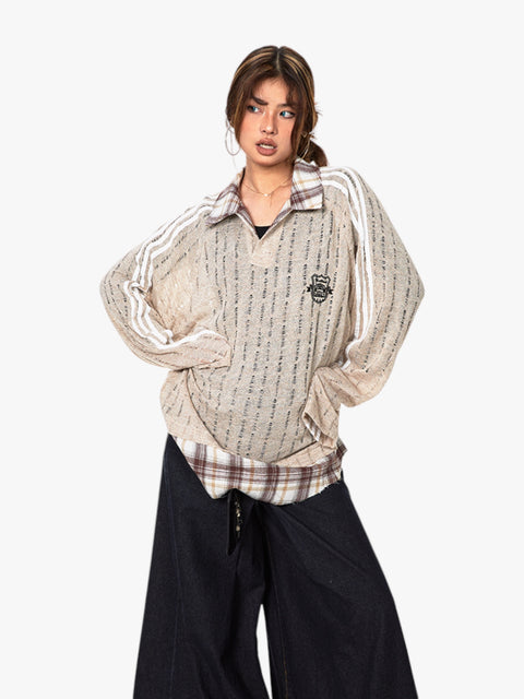 GKIKZ VINTAGE STRIPE STITCHING CONTRAST SLIGHTLY TRANSPARENT MULTI-LAYERED TEES