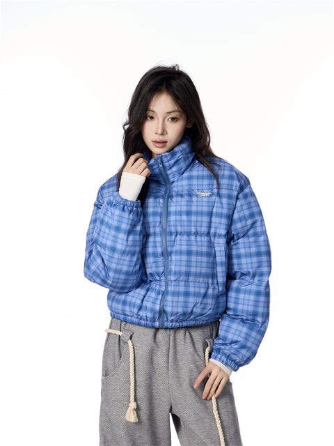 GKIKZ RETRO PLAID SHORT PUFFER JACKET