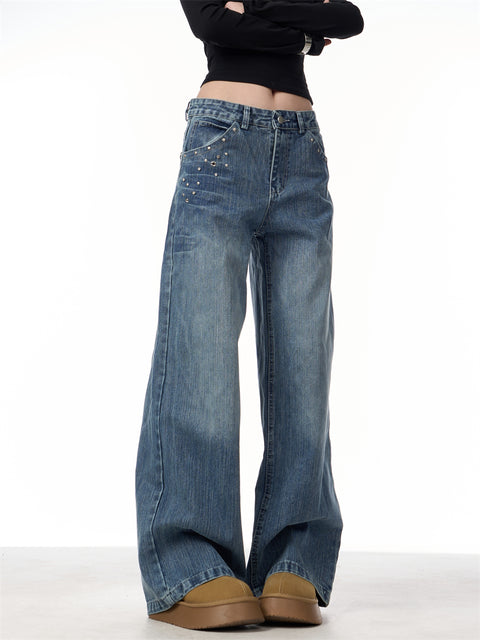 GKIKZ RIVET HIGH WAIST WIDE-LEG JEANS