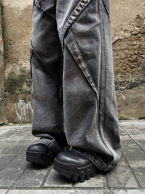 Heavy Washed Deconstructed Denim Baggy Jeans