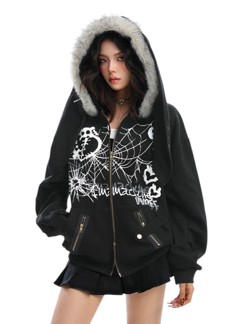GKIKZ BIG-EARS BUNNY FUR ZIP-UP HOODIE