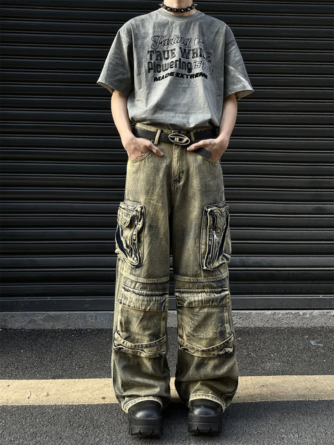 Saturated Dull Pockets Denim Baggy Jeans