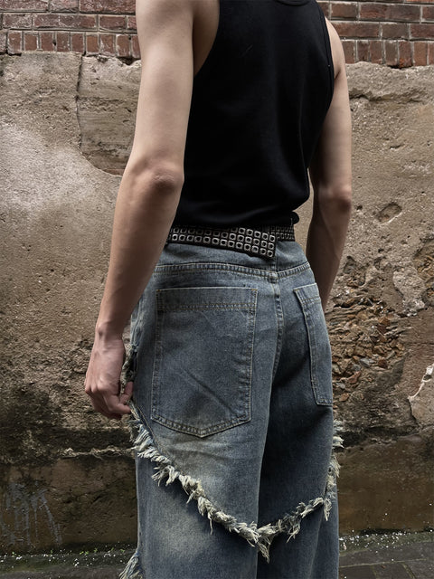 Cross Raw-Edge Baggy Jeans