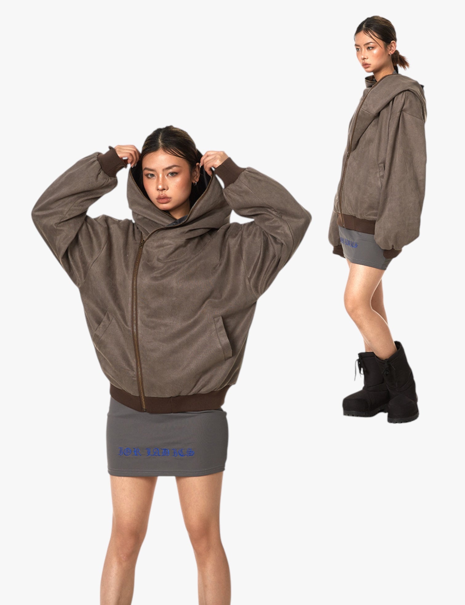 GKIKZ ASYMMETRIC ZIP-UP HOODED JACKET